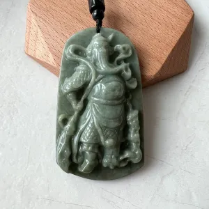 Large Green Jadeite Jade Guan Yu Guan Gong Carved Pendant Necklace, YJ-0621-0227652