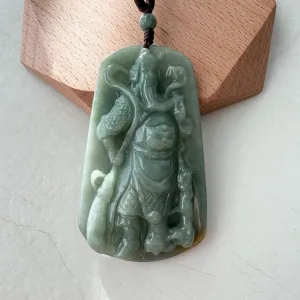 Large Green Jadeite Jade Guan Yu Guan Gong Carved Pendant Necklace, YJ-1221-0228922