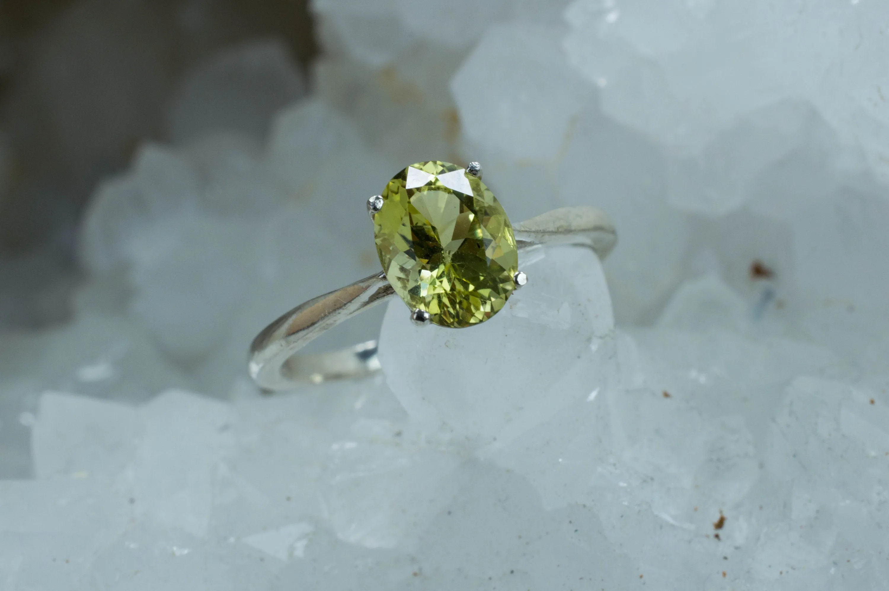 Lemon Quartz Sterling Silver Ring, Genuine Untreated Brazilian Quartz
