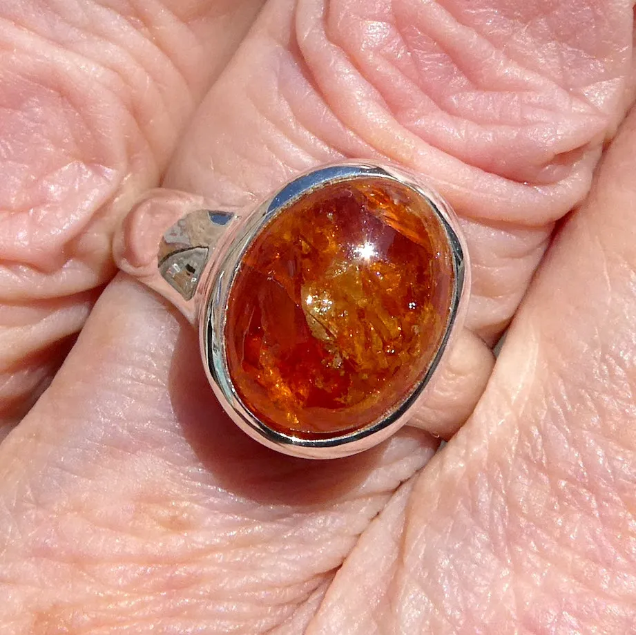 Mandarin Garnet Ring, Oval Cabochon, 925 Sterling Silver p5