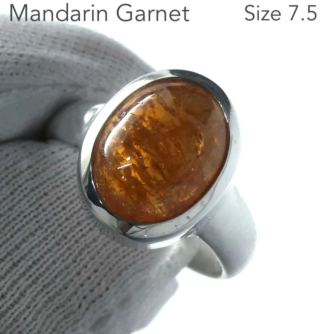 Mandarin Garnet Ring, Oval Cabochon, 925 Sterling Silver p5