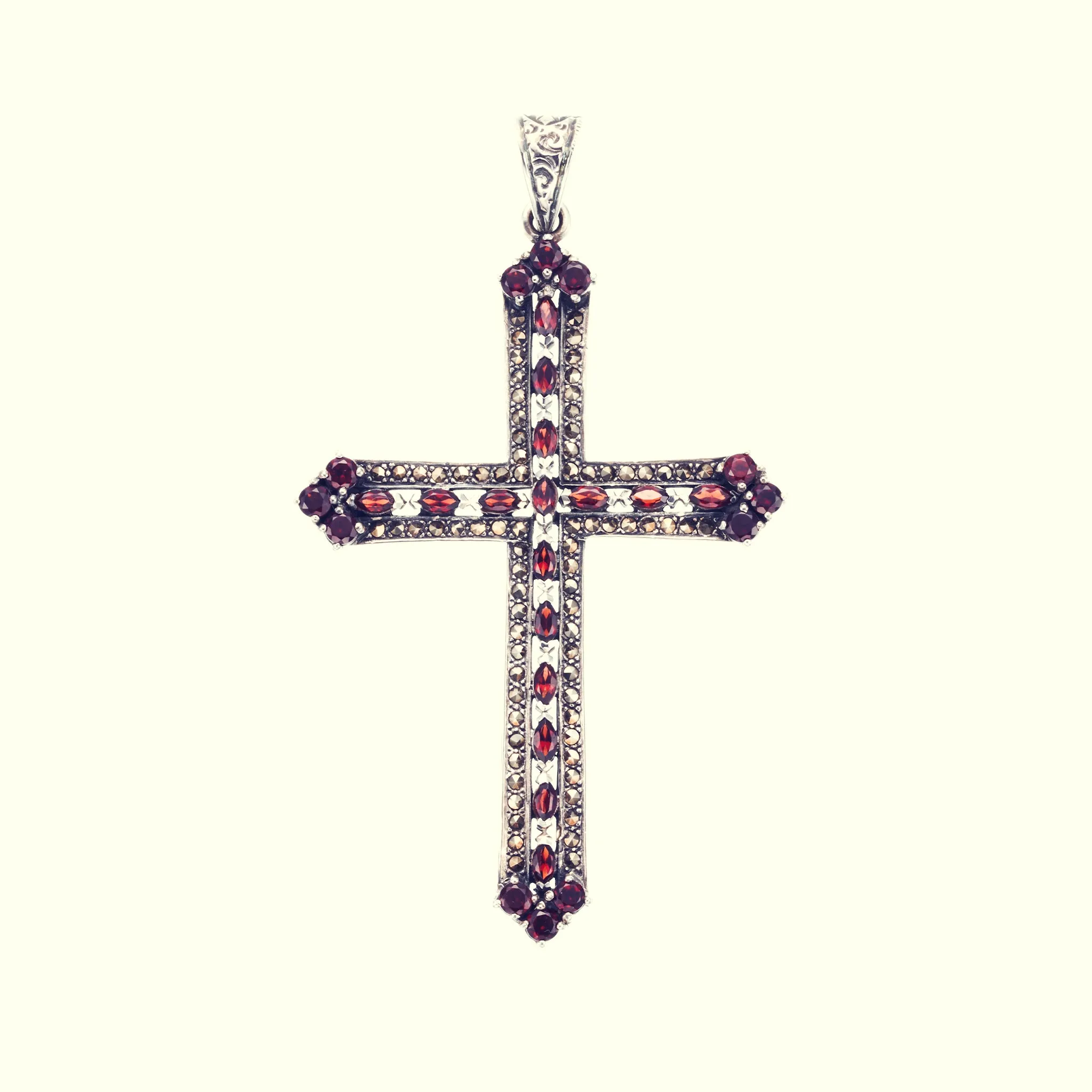 Marcasite Cross Pendant : M (Garnet)