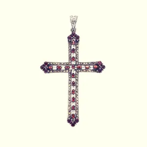 Marcasite Cross Pendant : M (Garnet)