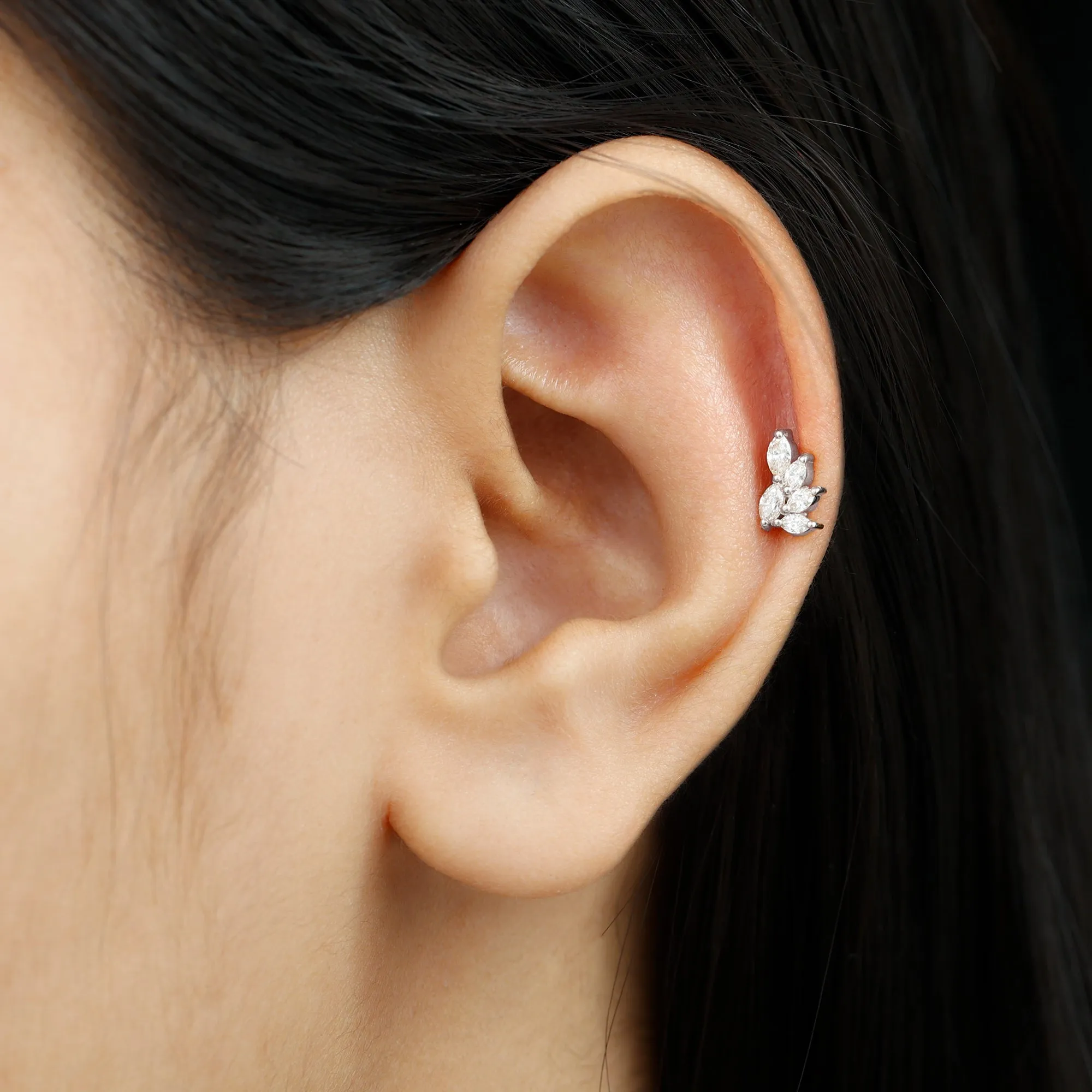 Marquise Diamond Cluster Cartilage Earring