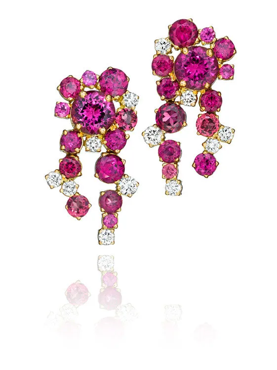 Melting Ice Rhodolite Garnet and Diamond Earrings by MadStone