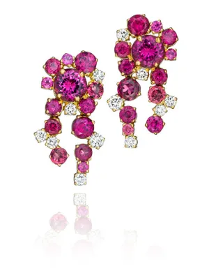 Melting Ice Rhodolite Garnet and Diamond Earrings by MadStone