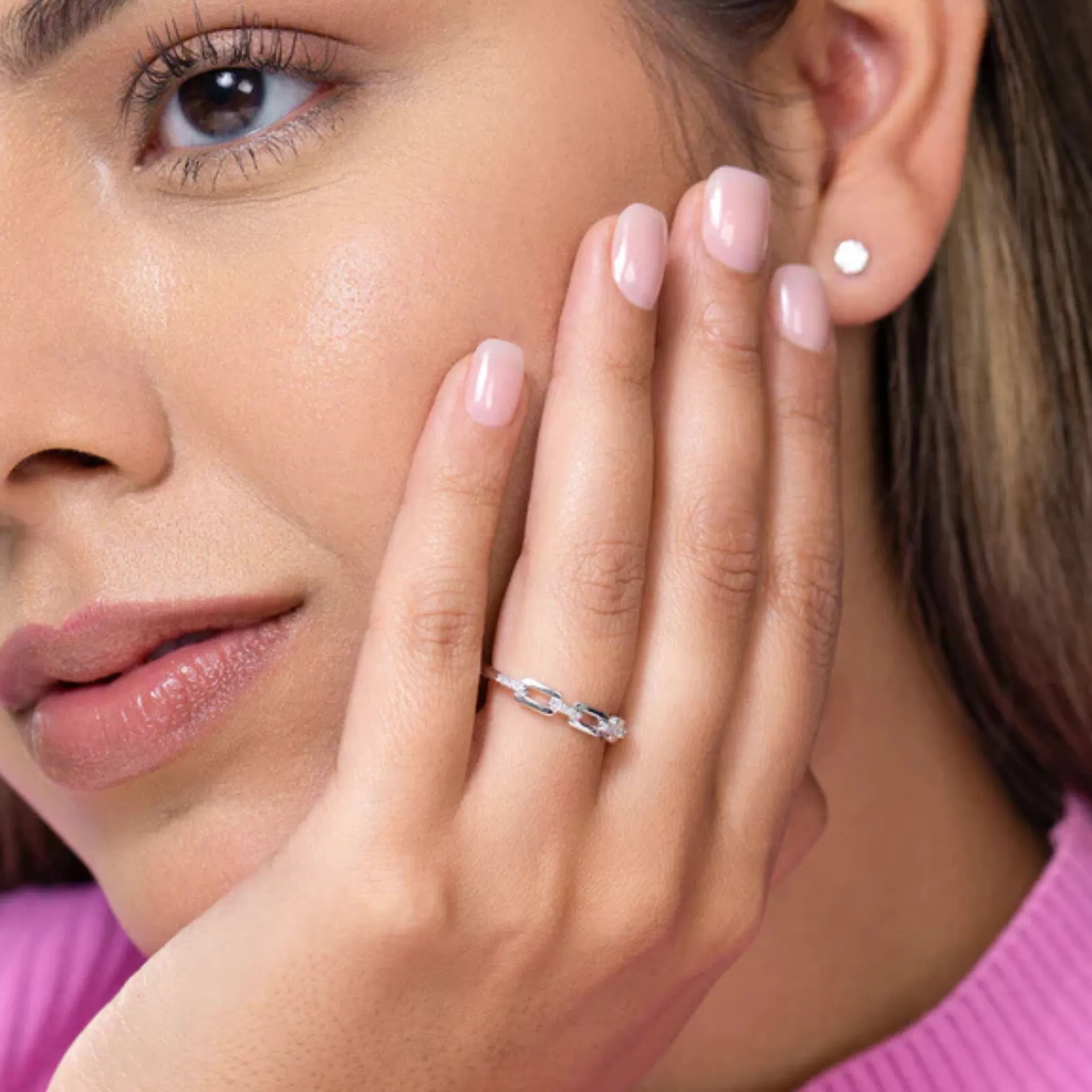 Mini-link Stackable Ring in Rhodium Plated Sterling Silver