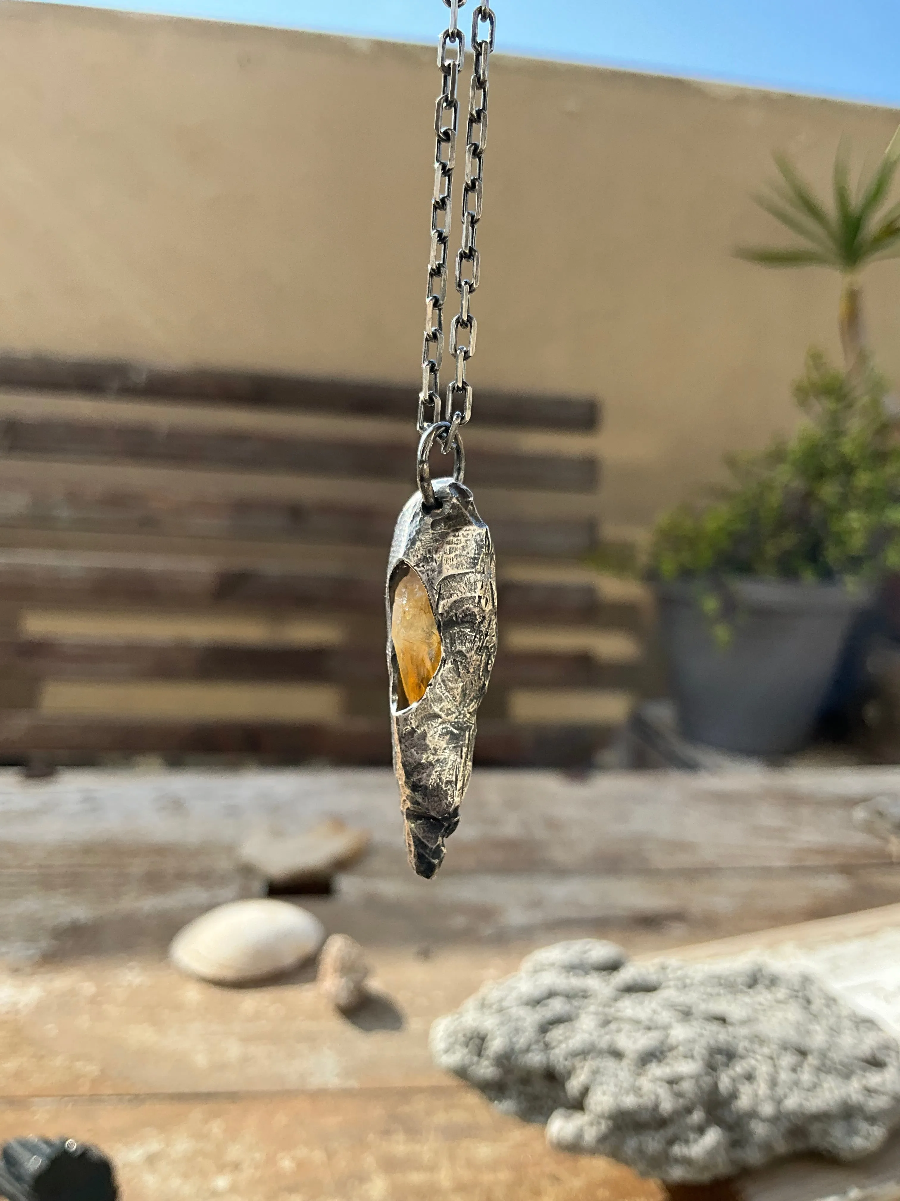 N.14 'The Citrin Pearl Rew Crystal In Dirty Sterling One of a kind Pendant