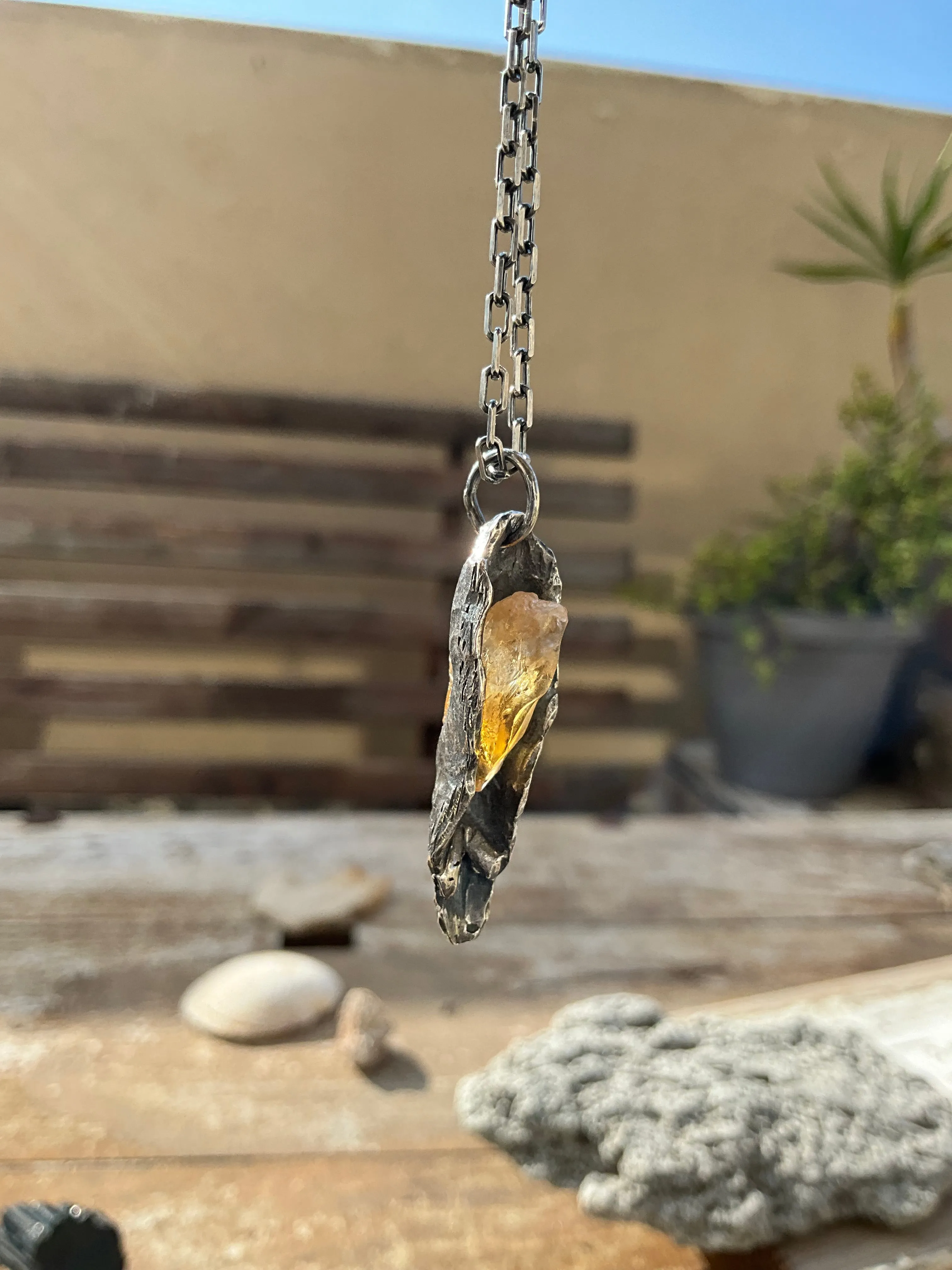 N.14 'The Citrin Pearl Rew Crystal In Dirty Sterling One of a kind Pendant