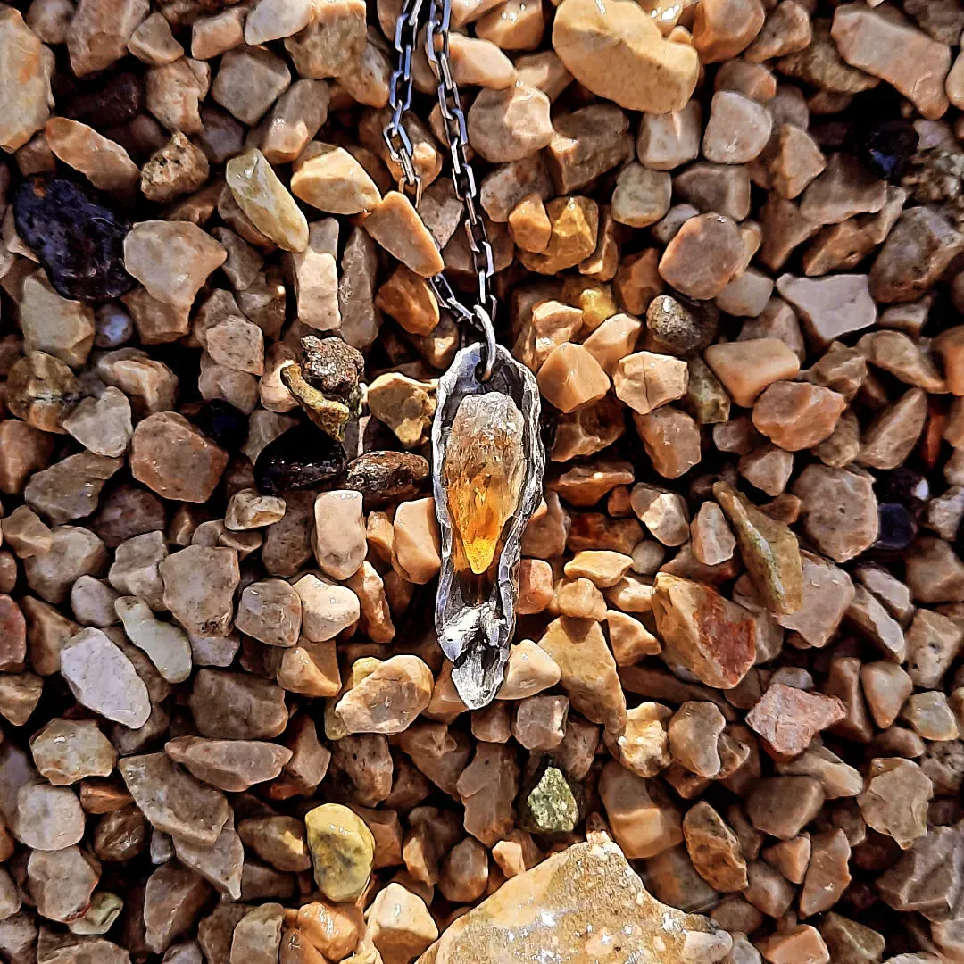 N.14 'The Citrin Pearl Rew Crystal In Dirty Sterling One of a kind Pendant