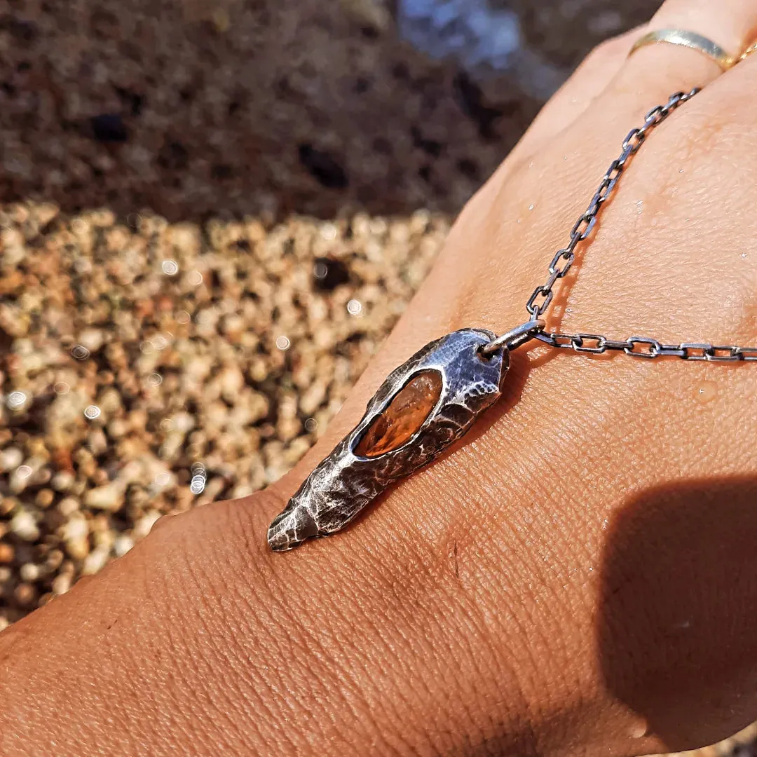 N.14 'The Citrin Pearl Rew Crystal In Dirty Sterling One of a kind Pendant