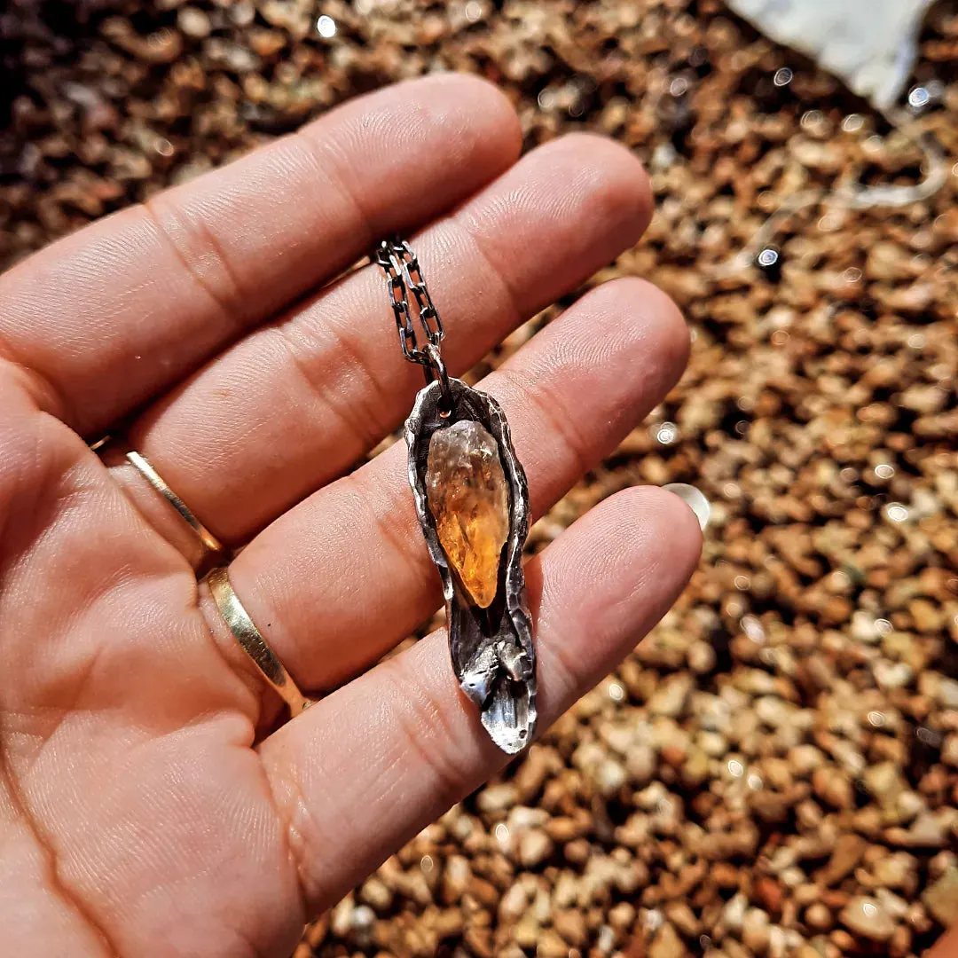 N.14 'The Citrin Pearl Rew Crystal In Dirty Sterling One of a kind Pendant