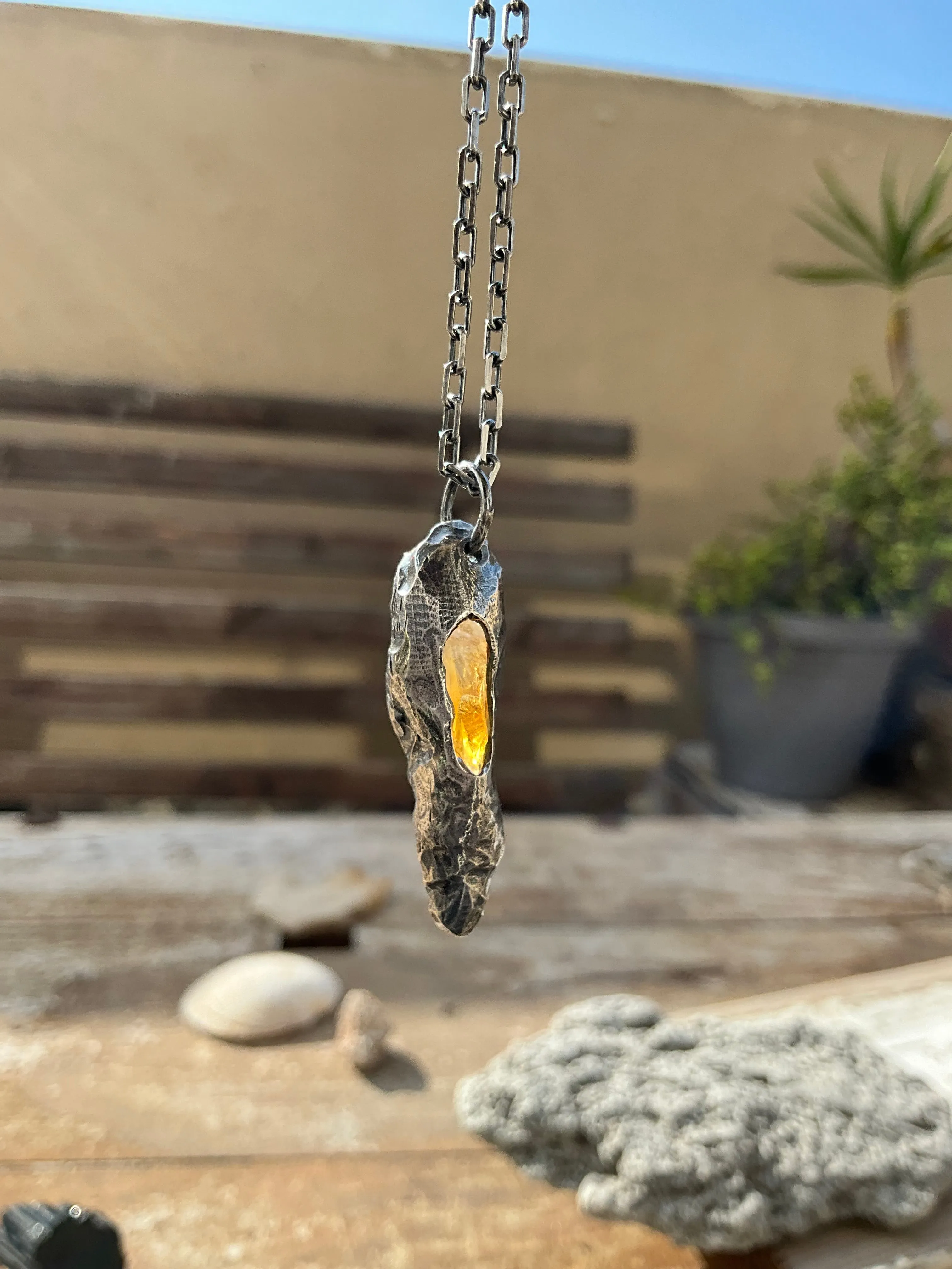 N.14 'The Citrin Pearl Rew Crystal In Dirty Sterling One of a kind Pendant