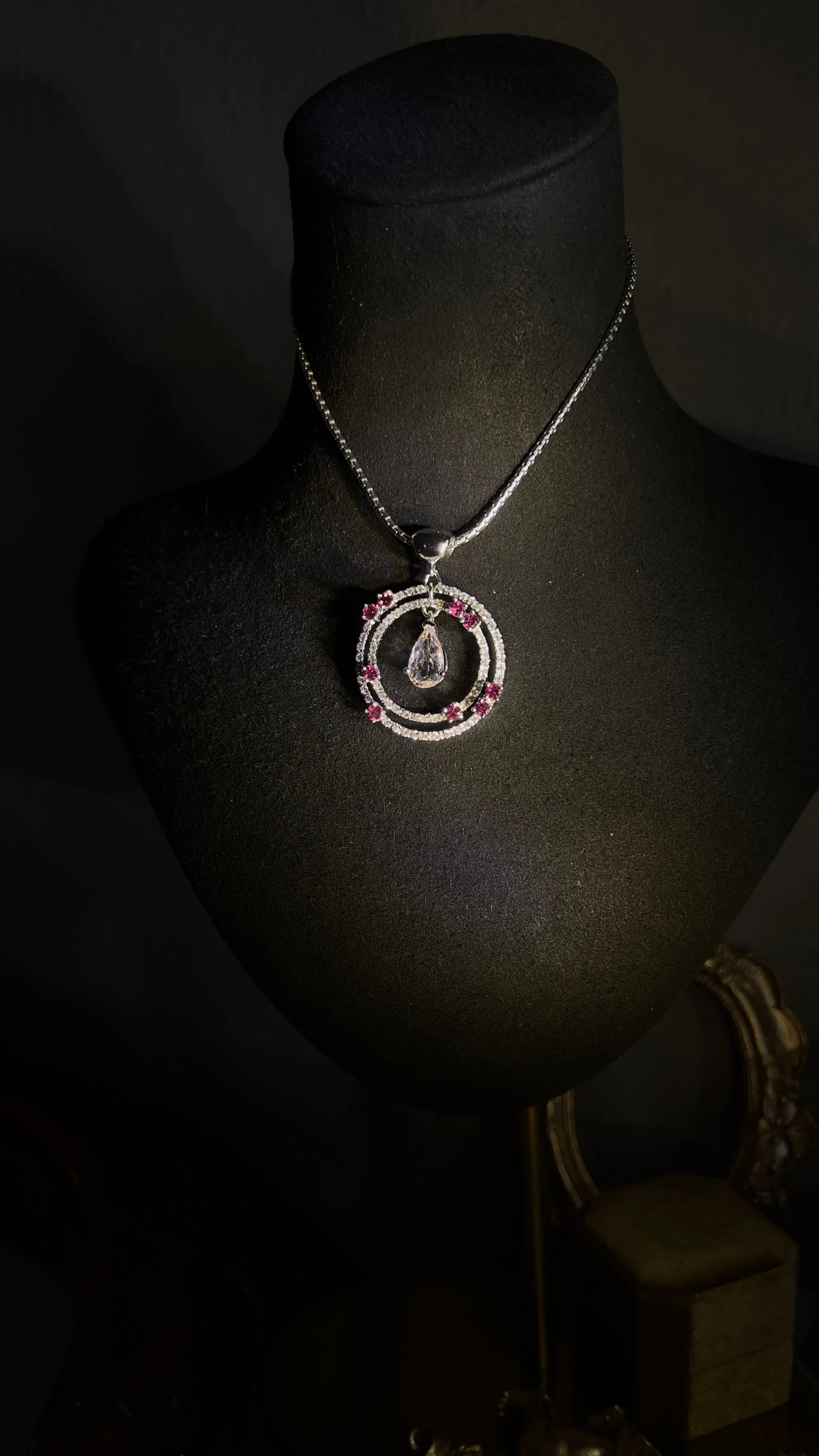 Natural Morganite and Rhodolite Garnet Pendant Necklace with Sapphires
