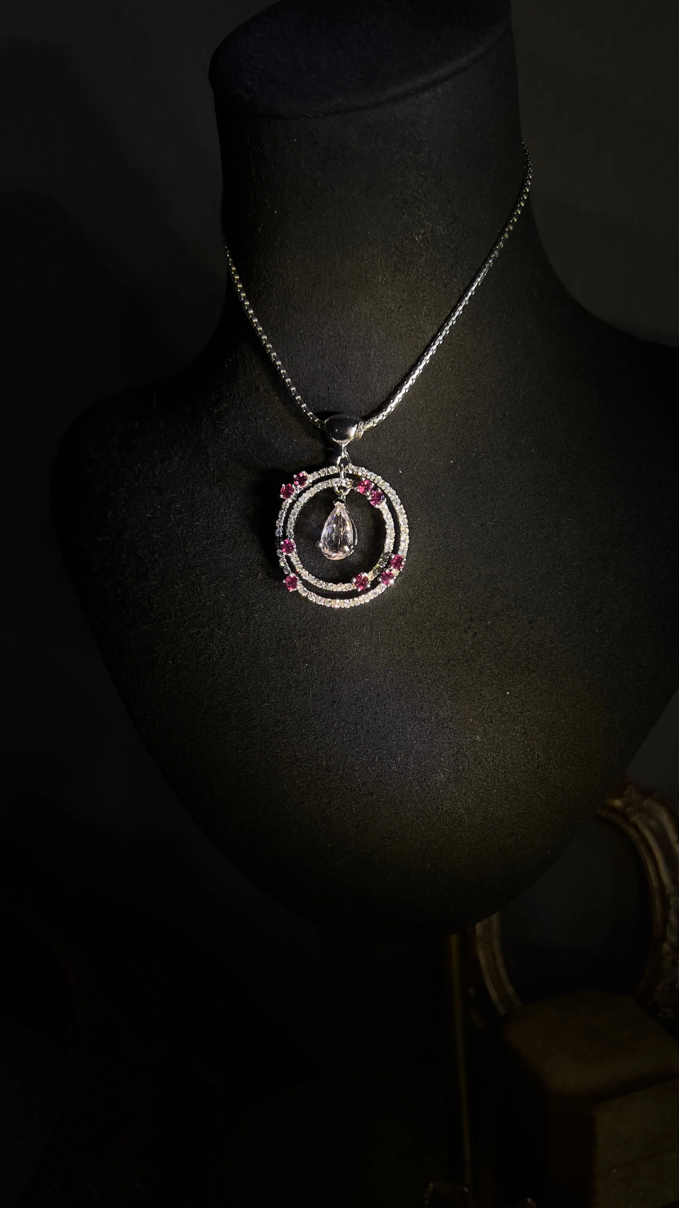 Natural Morganite and Rhodolite Garnet Pendant Necklace with Sapphires