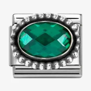 NOMINATION CLASSIC CLASSIC Stainless Steel & Silver Emerald Green Cubic Zirconia Oval Beaded Charm