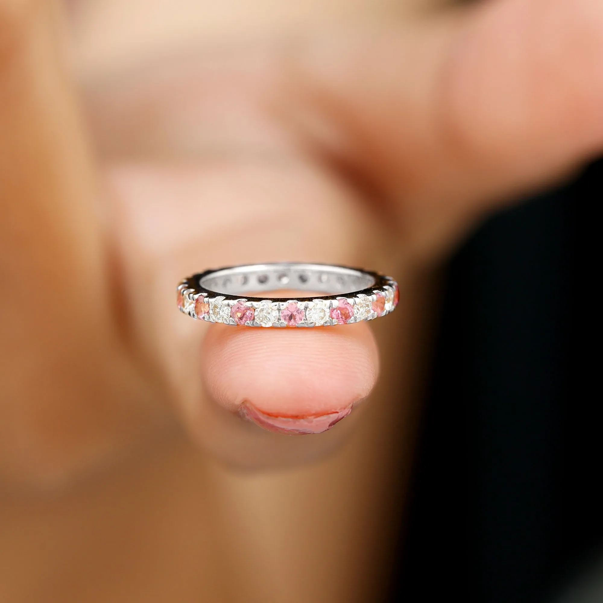 Pink Tourmaline and Diamond Stackable Ring