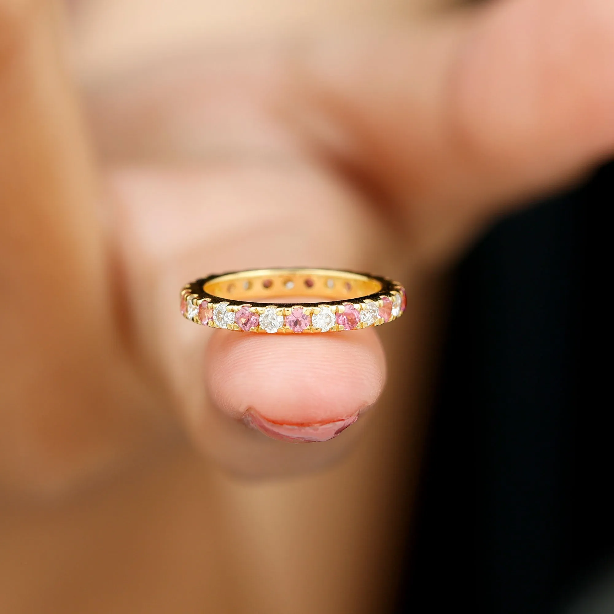 Pink Tourmaline and Diamond Stackable Ring