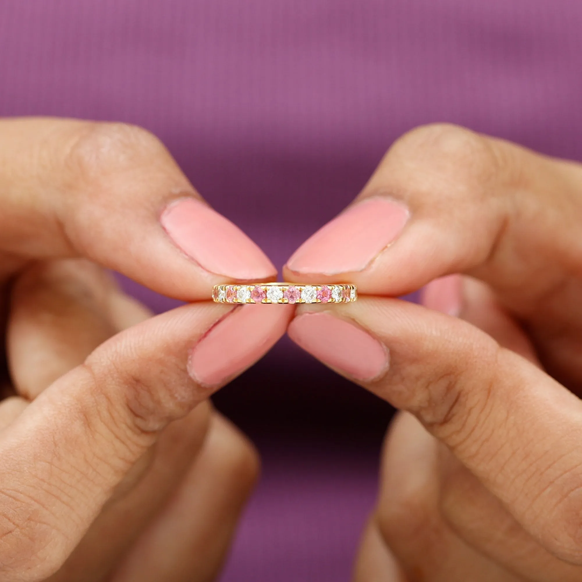 Pink Tourmaline and Diamond Stackable Ring