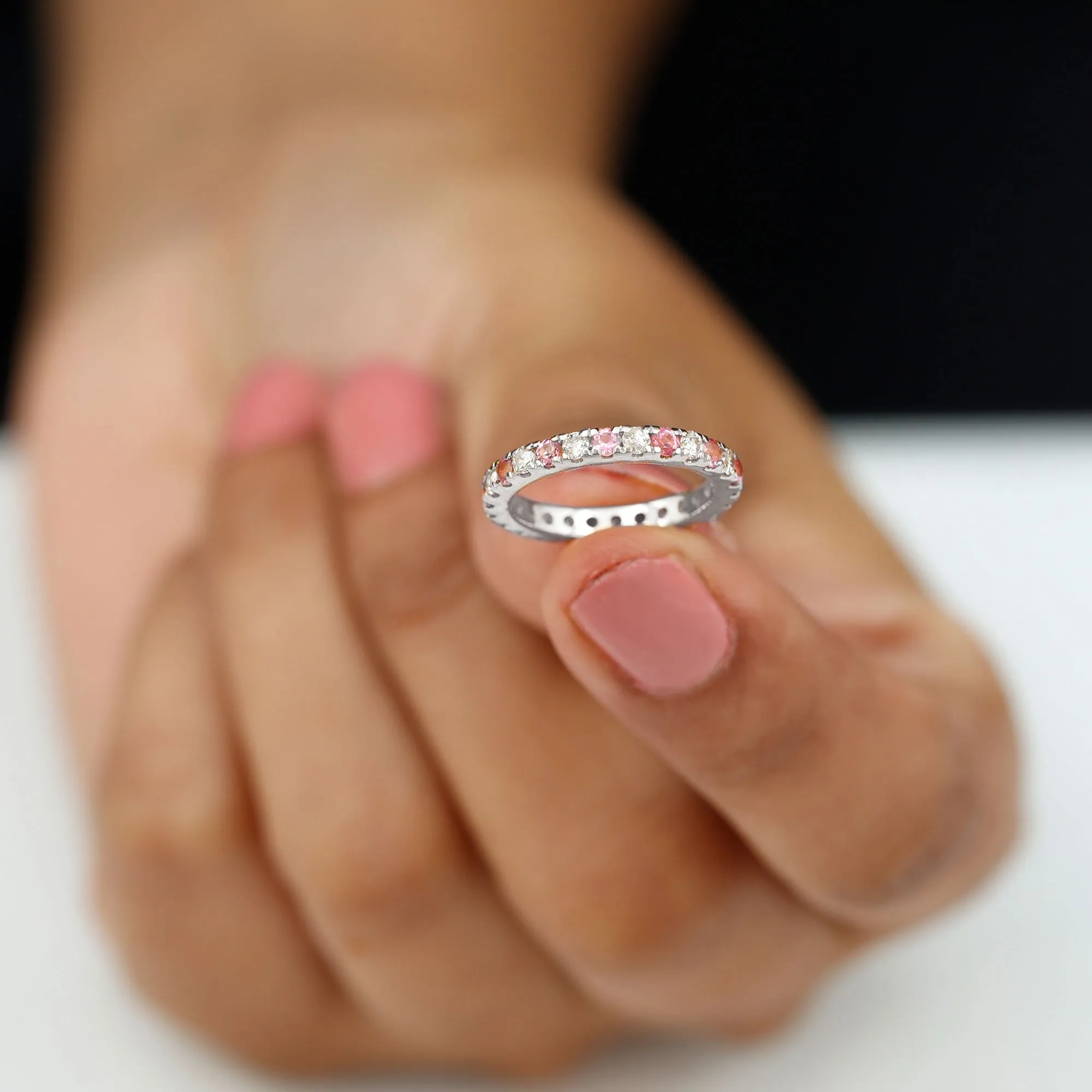 Pink Tourmaline and Diamond Stackable Ring