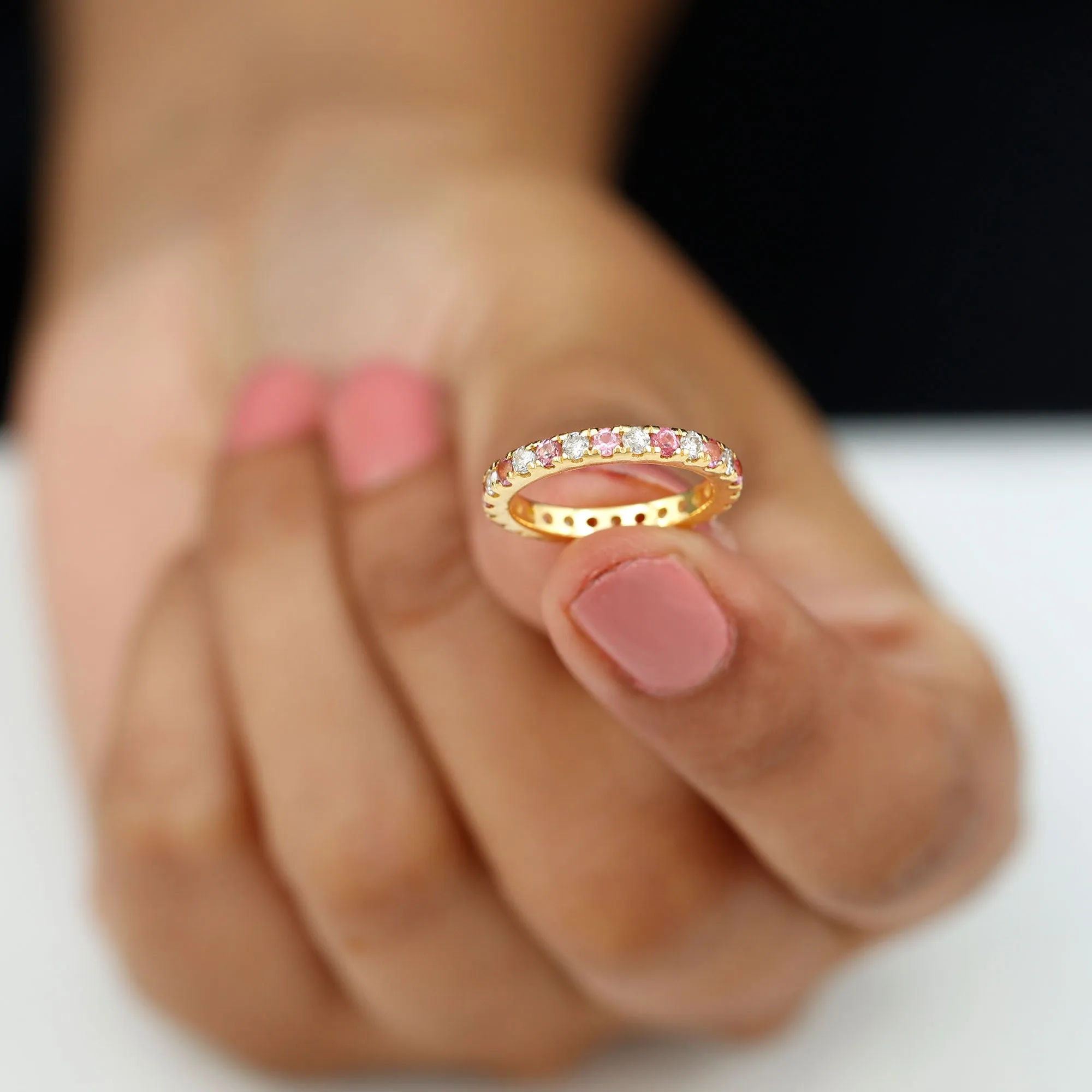 Pink Tourmaline and Diamond Stackable Ring