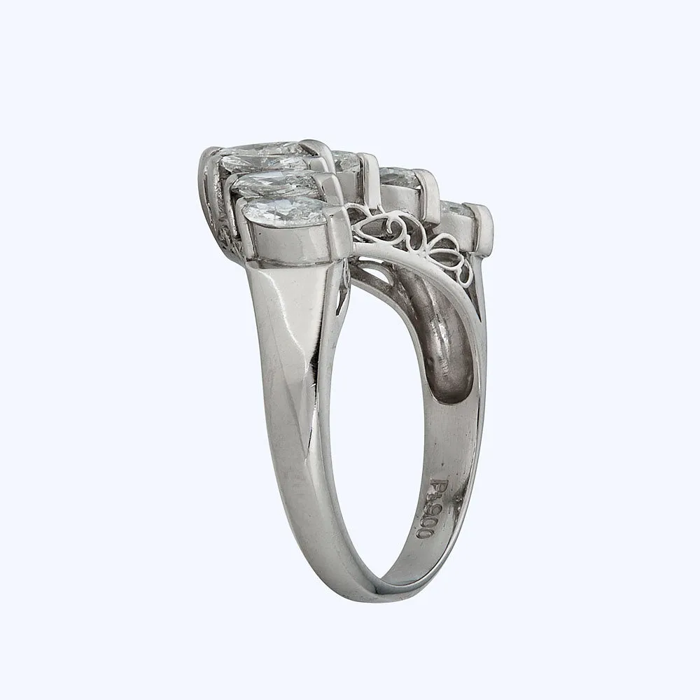 Platinum Marquise Diamond Chevron Ring