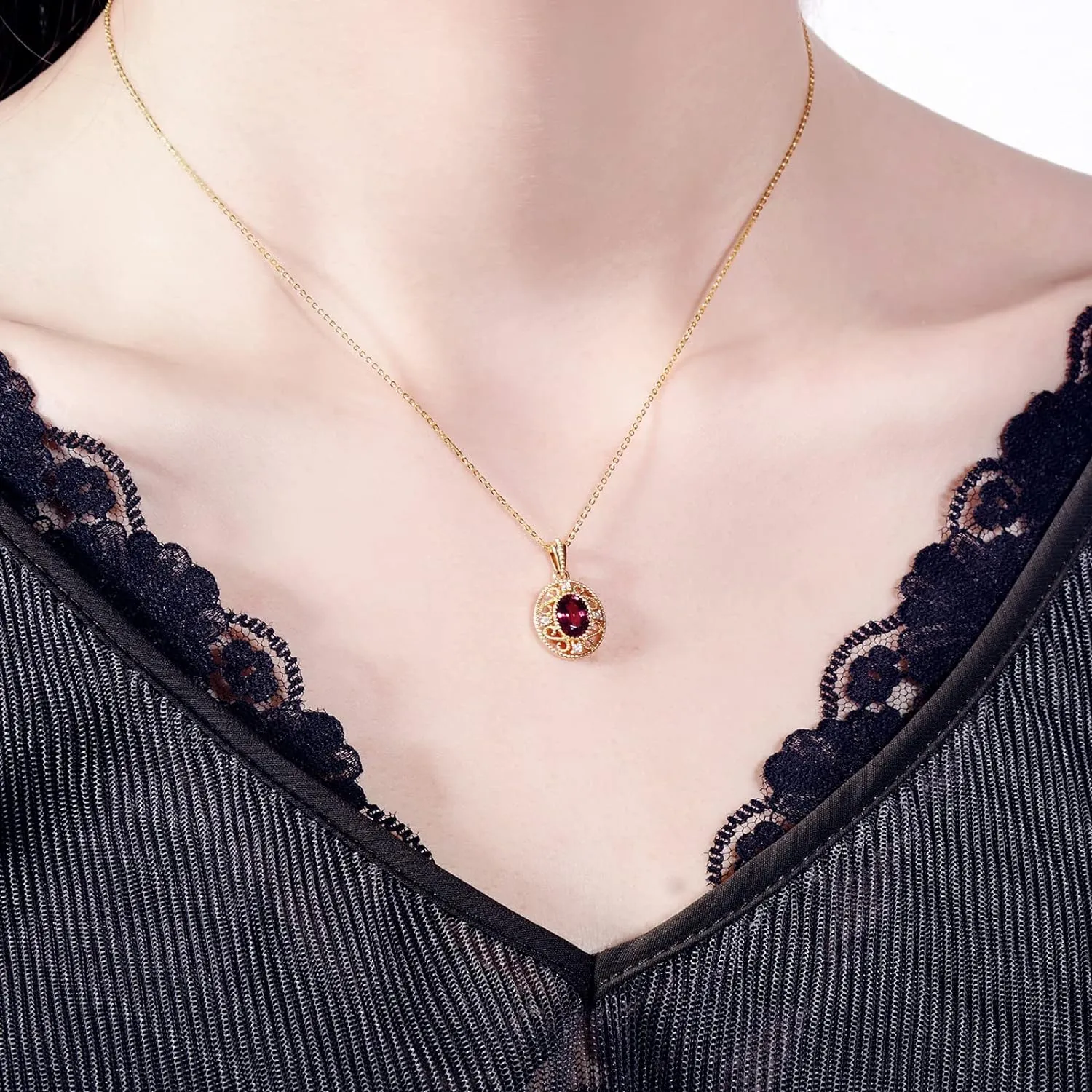 "Carolyn" Red Garnet 14K Yellow Gold Necklace