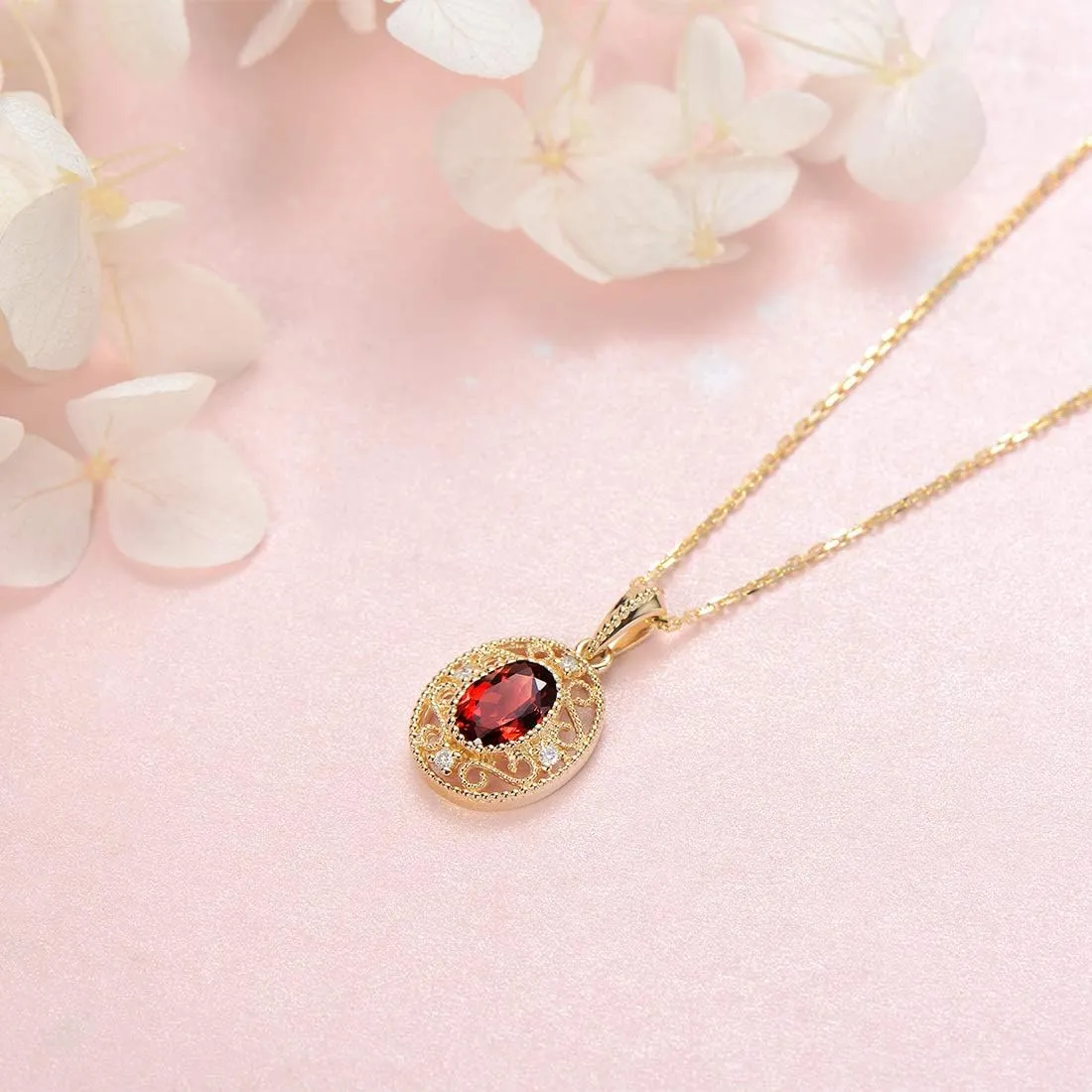"Carolyn" Red Garnet 14K Yellow Gold Necklace
