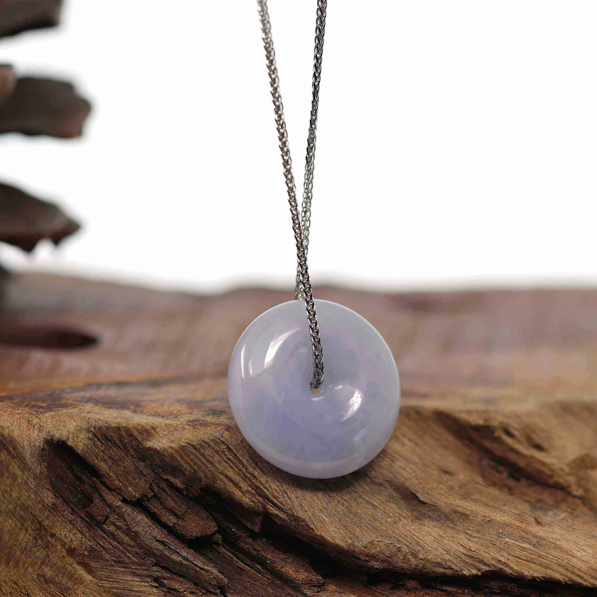 RealJade® Co. "Good Luck Button" Necklace Green Lavender Jadeite Jade Lucky Ping An Kou Pendant