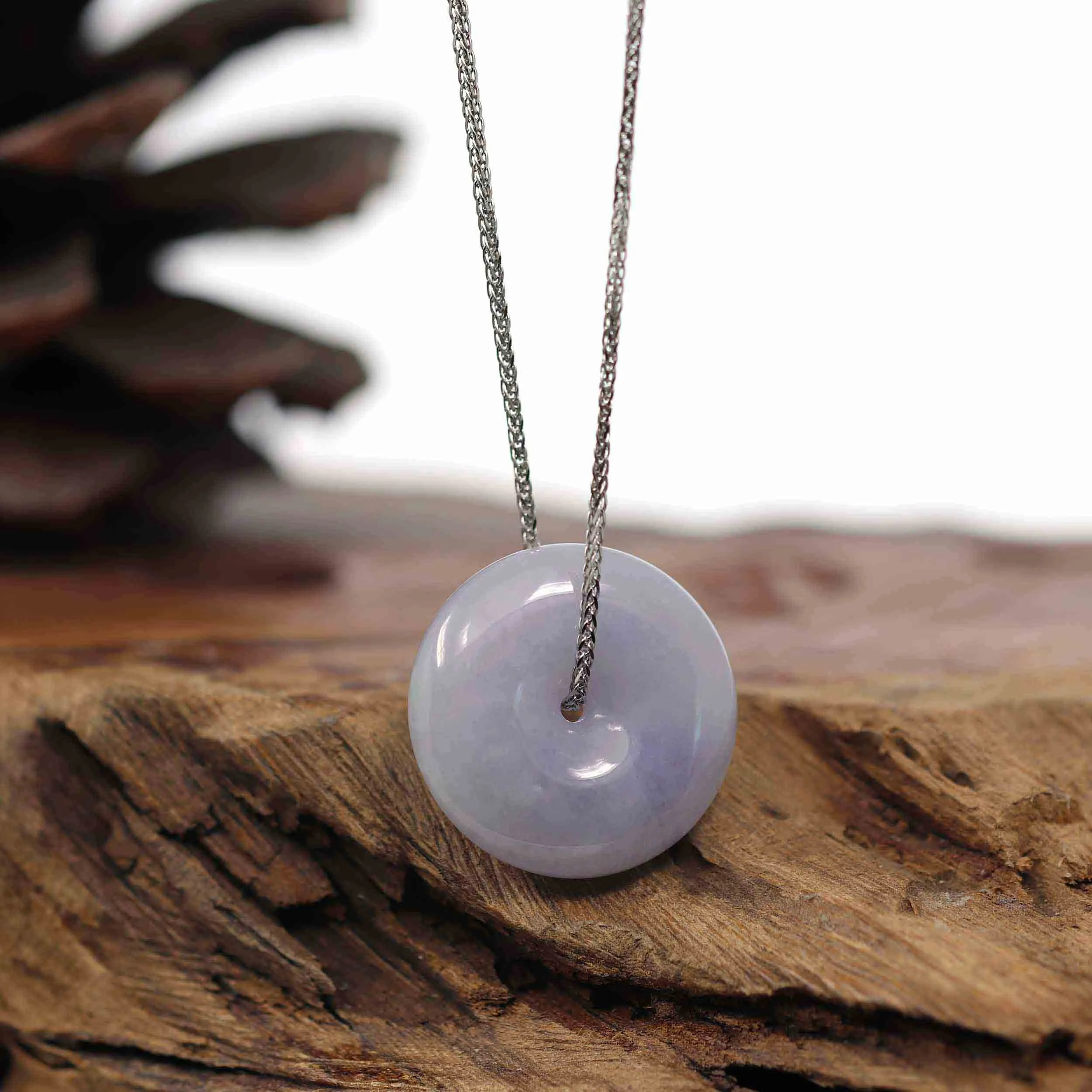 RealJade® Co. "Good Luck Button" Necklace Green Lavender Jadeite Jade Lucky Ping An Kou Pendant