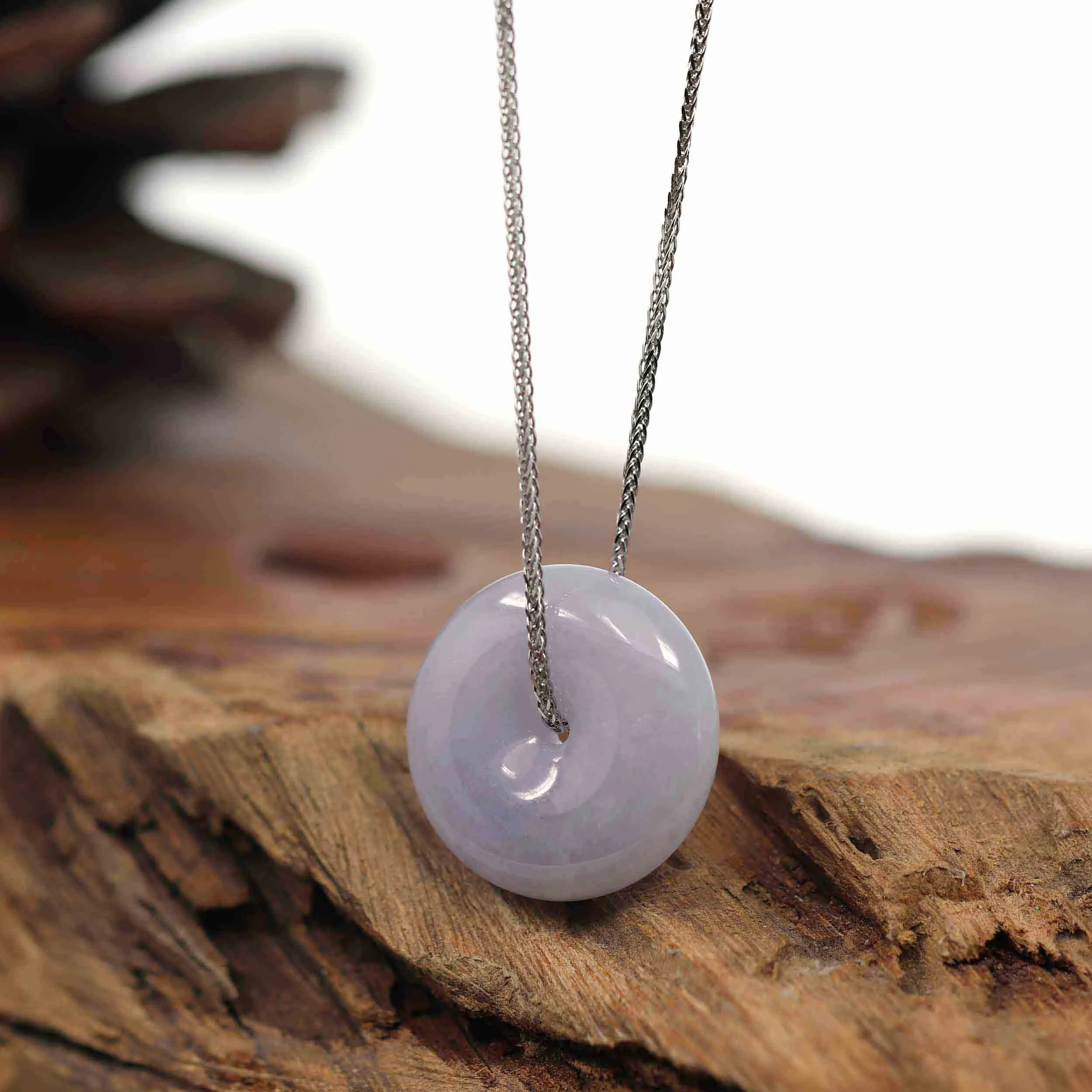 RealJade® Co. "Good Luck Button" Necklace Green Lavender Jadeite Jade Lucky Ping An Kou Pendant
