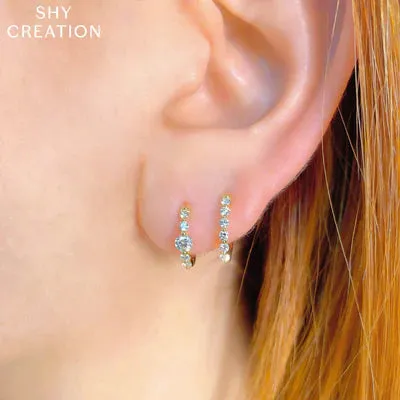 Shy Creation .26ctw Diamond Hoop Earrings