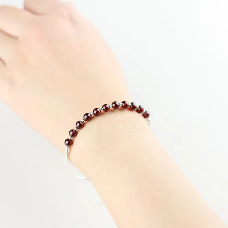 Sterling Silver Garnet Beaded Bracelet Handmade Jewelry January Birthstone for Women