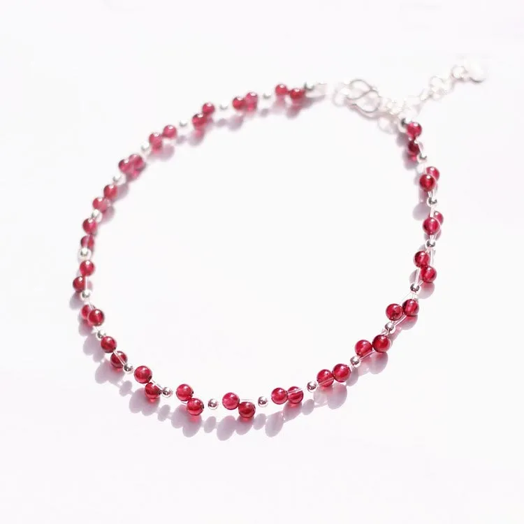 Sterling Silver Garnet Beaded Bracelet Unique Handmade Jewelry for Women