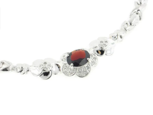 Sterling Silver Garnet Flower Prom or Bridal Necklace