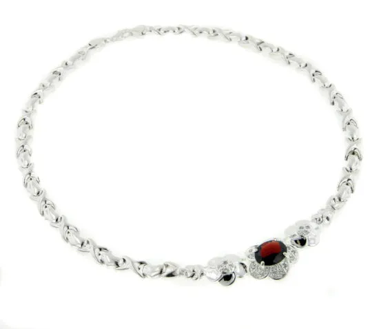 Sterling Silver Garnet Flower Prom or Bridal Necklace