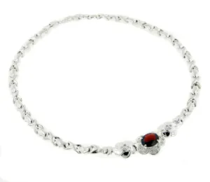 Sterling Silver Garnet Flower Prom or Bridal Necklace