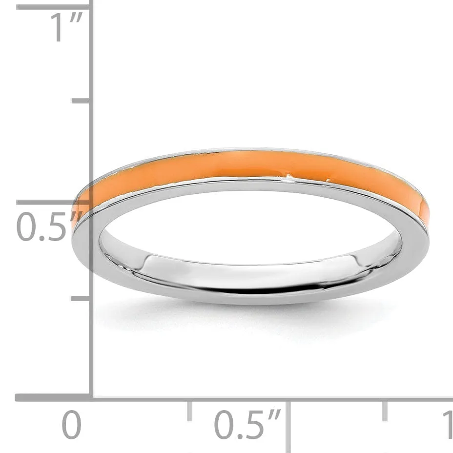 Sterling Silver Orange Enameled 2.25MM Ring
