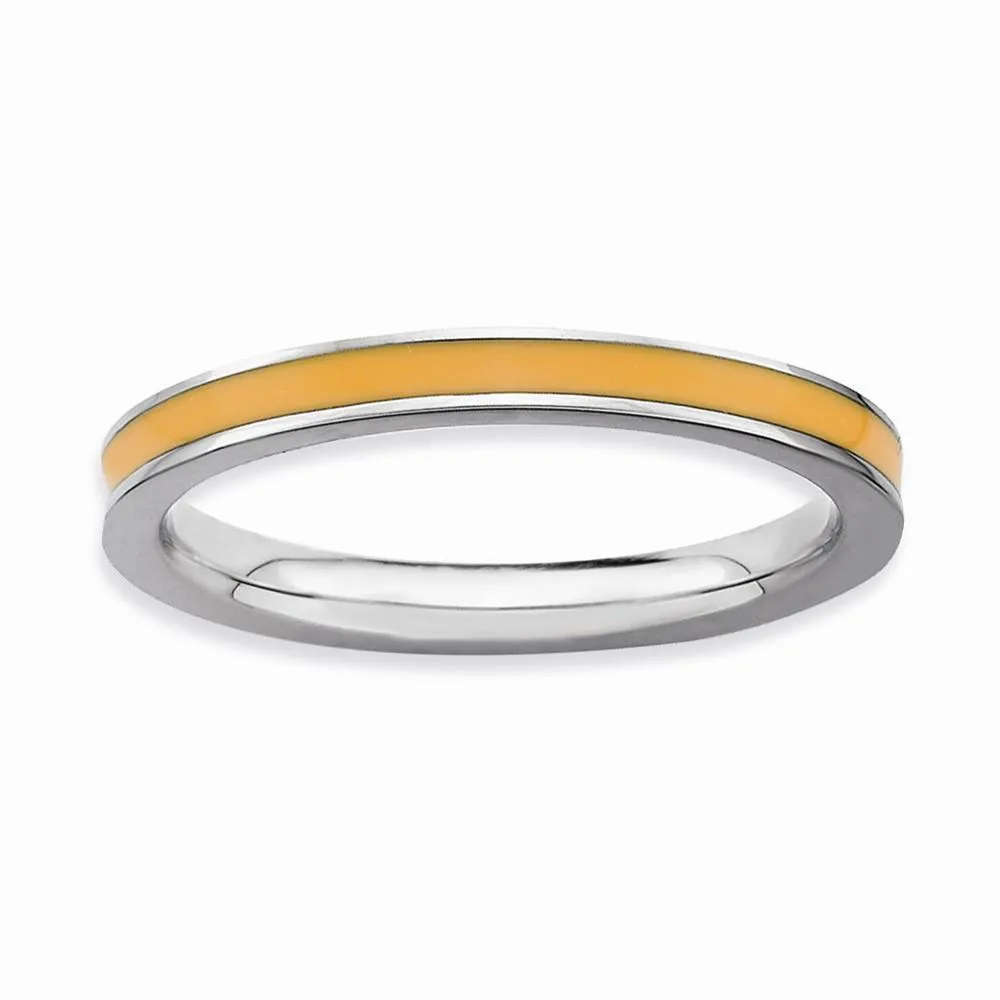 Sterling Silver Orange Enameled 2.25MM Ring