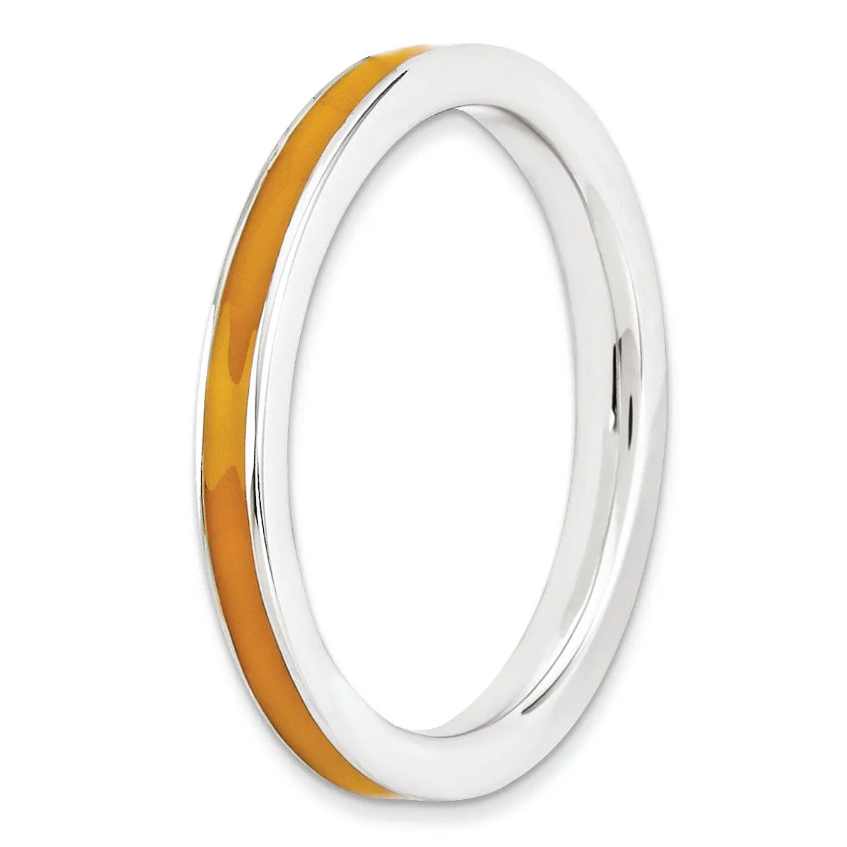 Sterling Silver Orange Enameled 2.25MM Ring