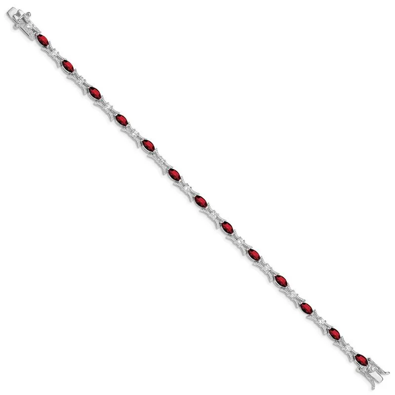 Sterling Silver Rhodium-plated Garnet and CZ Bracelet QX165GA
