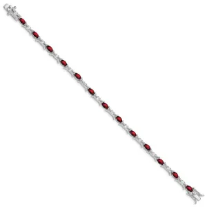 Sterling Silver Rhodium-plated Garnet and CZ Bracelet QX165GA