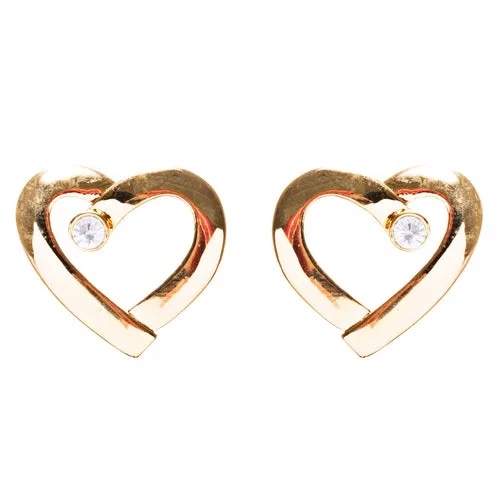 Valentines Jewelry Crystal Rhinestone Chic Open Heart Earrings E927 Gold