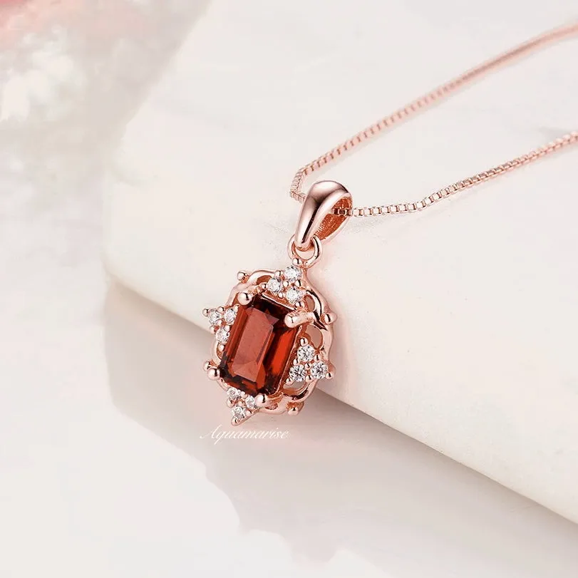 Vintage Natural Red Garnet Necklace- 14K Rose Gold Vermeil