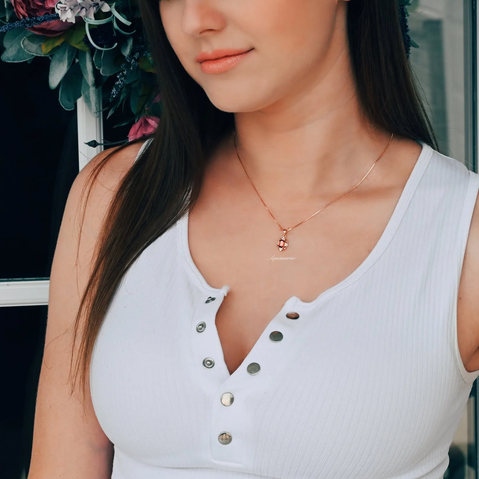 Vintage Natural Red Garnet Necklace- 14K Rose Gold Vermeil