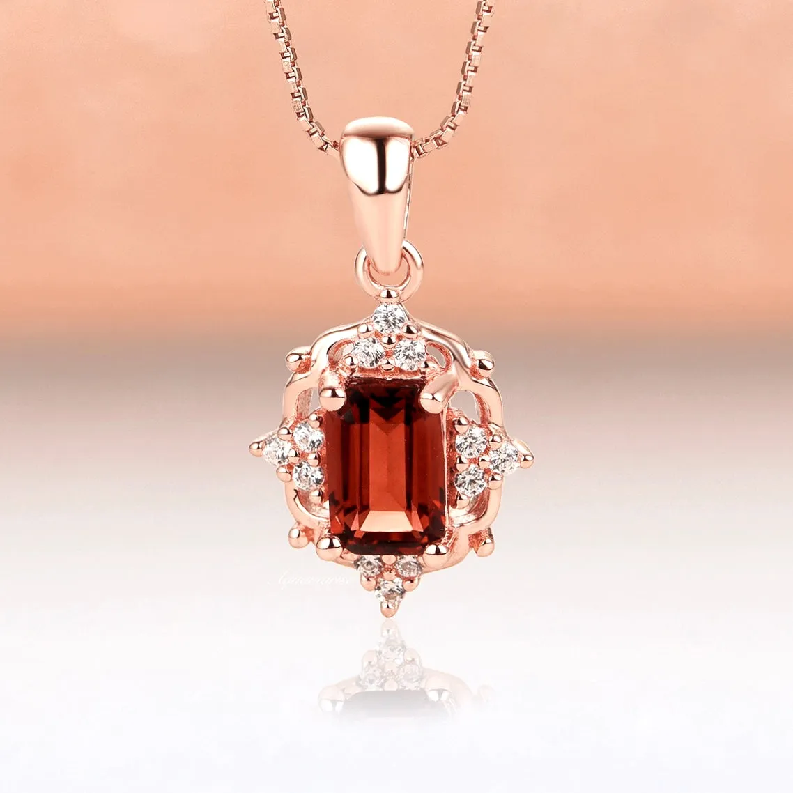 Vintage Natural Red Garnet Necklace- 14K Rose Gold Vermeil