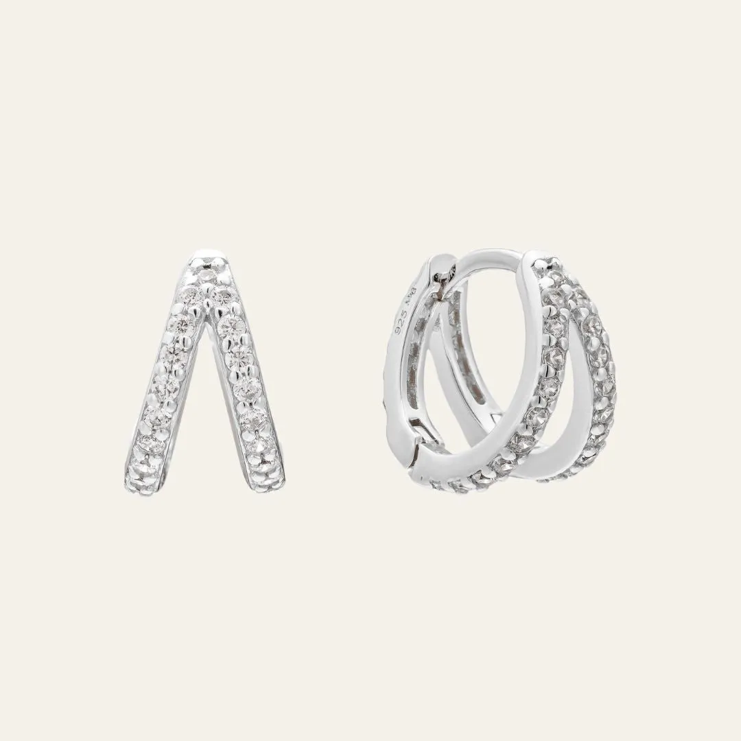 White Mosaic Huggies in Silver