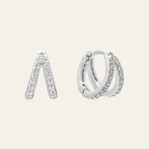 White Mosaic Huggies in Silver