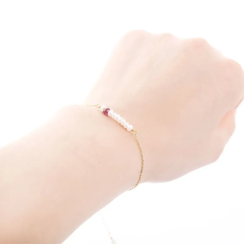 Womens 14K Gold Pearl Garnet Beaded Bracelets Birthstone Jewelry For Women