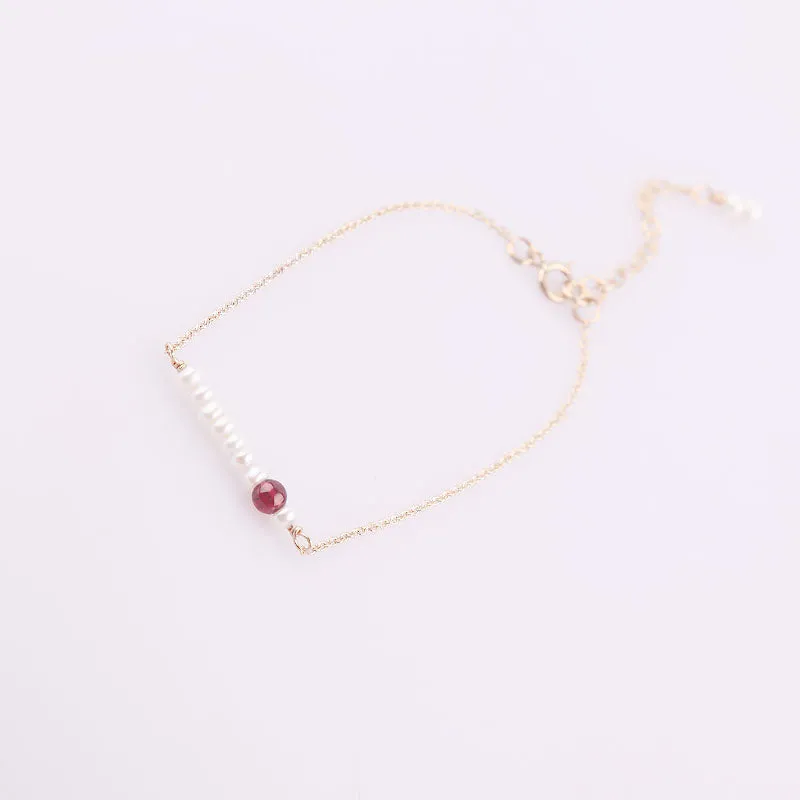 Womens 14K Gold Pearl Garnet Beaded Bracelets Birthstone Jewelry For Women